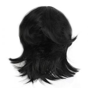 Perruque synth&eacute;tique courte et lisse pour femmes, perruque noire r&eacute;glable, r&eacute;sistante &agrave; la chaleur, perruque de Cosplay courte noire pour f&ecirc;te costum&eacute;e d'halloween (Haedaxua, neuf)