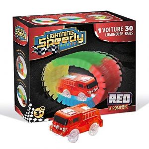 Camion Lumineux Red Le Pompier pour Circuit Lightning Speedy et 30 Rails luminescents (TasPasMieux, neuf)