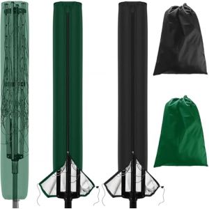 LATERN 2 Pièces Imperméable Housses pour Étendoir à Linge Rotatif, 165CM x 16CM x 16CM Robuste Housse avec Fermeture Éclair et Sac pour D'extérieur Étendoir à Linge, Parasol de Jardin (Noir et Vert) (QINGJIN-EU, neuf)