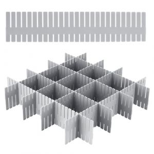 Pavlleen 24 Pcs Séparateurs de Tiroir, 32 x 7 cm Organisateur de Tiroir, Grille Diviseur de Tiroir en Plastique, Réglable, pour sous-Vêtements, Chaussettes, Maquillage, Fournitures de Bureau (Gris) (PAVELANO, neuf)