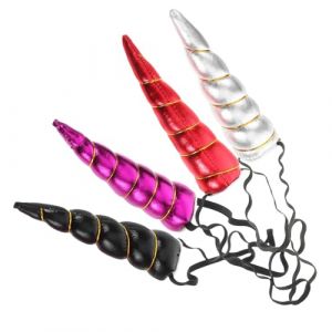 VICASKY Lot de 4 bandeaux licorne - Sacs de f&ecirc;te licorne - Artisanat - Cornes bleues - Collez la corne sur la licorne - Pinces &agrave; cheveux en plastique (Belicious Helper, neuf)