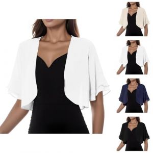 Générique boléros Femme Chic et Elegant Cardigan uni à Manches Courtes en Maille boléro et châle pour Robe de soirée et de Mariage boléro cérémonie (Blanc, M) (Yuab, neuf)