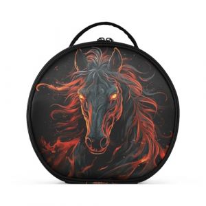 Feu Cool Animal Cheval Cr&eacute;ativit&eacute; Trousse Sac Cosm&eacute;tique Circulaire de Maquillage Pochette Sacs avec Cloisons Amovibles pour Voyage Filles (HULAHULA, neuf)