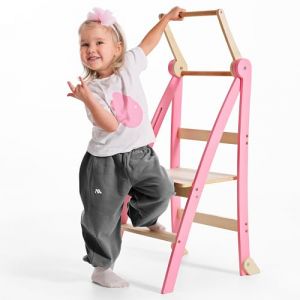 Goodevas &Eacute;chelle d'apprentissage Montessori en bois peu encombrante : &eacute;chelle d'apprentissage pliable, tabouret pour enfants, &eacute;chelle d'apprentissage pliable avec protection anti-basculement (Daansamol OU, neuf)