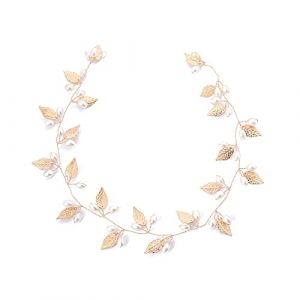 Cheveux Mariage Accessoire，Bandeau de mari&eacute;e en Perles de Feuille d'or Rose, Bandeau Pour Cheveux, Accessoires de Cheveux, Coiffe de Mari&eacute;e, Robe de Mari&eacute;e, Accessoires de Cheveux (gaibada, neuf)