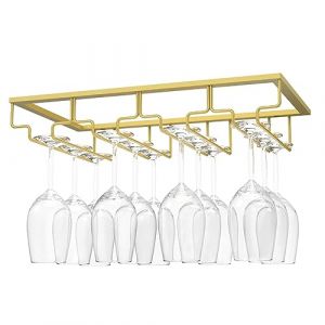 Nuovoware Porte-Verres à Pied Suspendu, Porte-Verre à Vin Suspendu Support de Verre à Vin avec 4 Rails pour Dessous d'Étagère, Armoire de Verre, Tenture en Chrome, Barre de Cuisine - Or (Joiel EU, neuf)