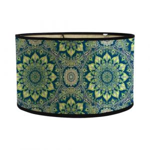 FANSU Abat-Jour en Tissu Classique Tambour Abat-Jour, Mandala Rétro Remplacement Abat, Jour Fait à la Main pour Lampe de Table Suspension Lampe de Chevet Lampadaire Cylindre (Bleu Vert,30x30x20cm) (JINBO, neuf)
