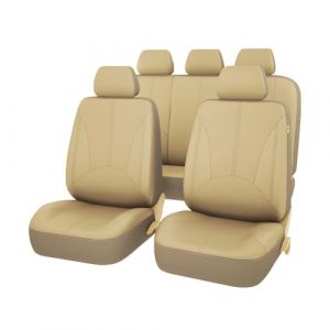 JNNJ 9 Pièces Housse de siège Voiture Cuir, Housse Cuir Imperméable Respirant, Housse Siège Voiture Cuir, Complet Protecteurs Sièges Auto, Auto Housses Siège Avant Arrière Poussière(Beige) (KJHmaoyi, neuf)