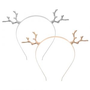 Mikinona 2 Pièces Set de Têtes de Noël Métallique Cerceau à Motifs Cerf Accessoire pour Fêtes et Cosplay (Dawn Cedar, neuf)