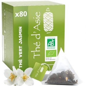 Khla - Thé Vert Jasmin Bio - 80 Sachets - Infusettes Pyramide - Chaud ou Glacé - Jasmine Tea - Floral & Aromatique - Riche en Antioxydants - Sommeil, Digestion - Thé d’Asie - Origine Chine (Khla, neuf)