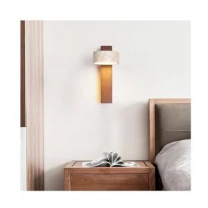 Lampe murale en bois japonaise pivotante &ndash; 180&deg; en pierre naturelle jaune vintage de travertin, avec interrupteur &agrave; tirette pour la chambre/balcon/table de nuit (bois couleur trois couleurs de lumi&egrave;re (huoxuanyz, neuf)