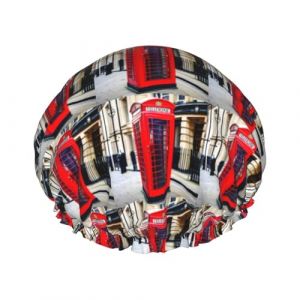 Bonnet de douche imprimé cabine téléphonique pour femme drôle - réutilisable | Bonnet de cheveux fantaisie pour le bain | Chapeau de couche (Qingchede77Stro, neuf)