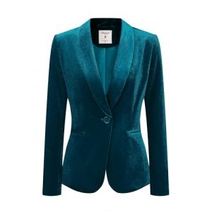 Allegra K Blazer en Velours Femme &agrave; Col Ch&acirc;le avec 1 Bouton D&eacute;guisement Blazer d'affaires D&eacute;contract&eacute; Veste Automne de No&euml;l pour Femme Lac Bleu L (Weisser Berg, neuf)