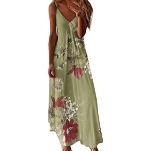 NNGOTD Femme Robe Soiree Col V Robe Droite Fluide Manches 3/4 Robe Mi Longue Chemise Tunique Bohème A-Line Robe Volant Sexy Chic Rétro Robe de Plage Cocktail Robe Cocktail Mariage (BAULMD（90% Big Promotion Without Discount Code ）, neuf)