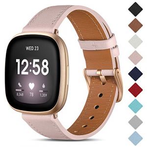 CeMiKa Bracelet en Cuir Compatible avec Fitbit Sense/Fitbit Versa 3, Premium Cuir Véritable Band de Remplacement Compatible avec Fitbit Sense/Fitbit Versa 3 Bracelet, Sable Rose/Or Rose (CeMiKa Store, neuf)