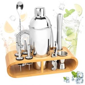 12pcs Shaker Cocktail Kit, Cocktails Set Ensemble-Cadeau en Acier Inoxydable, 750 ML, Cocktail Set avec Accessoires de Cocktail, Kit Barman Tout-en-Un pour La Maison ou Le Bar (MIMIGINODE, neuf)