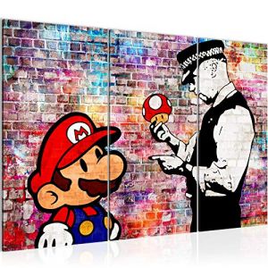 Runa Art Tableau Decoration Murale - Mario Cop Peinture - Teenager Salle de Jeux - 120 x 80 cm XXL - Multicouleur Art Gamer Graffiti Urbain - 3 Parties - 303031c (Runa Art GmbH, neuf)