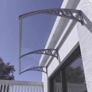 Marquise de Porte d’Entrée,Auvent de Véranda Protection Contre la Neige et le Vent,Toit Marquise en Polycarbonate,Panneau Transparent+Support Blanc,Noir,Gris,Auvent Fenêtre (80x180cm/32"x71",Gray) (zhenguIdian, neuf)
