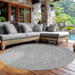 Carpettex Tapis d'extérieur résistant aux intempéries, rond, aspect sisal, argenté, idéal pour balcon, jardin, terrasse et comme tapis de cuisine, lavable, tissé plat, imperméable, facile d'entretien (Carpettex, neuf)