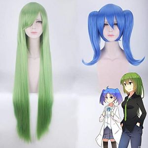 Wig for Cosplay Wig Little Blue Female and Little Green Female to Female Double Tiger Clip Green Long Straight Hair Color: Little Green (Female) (good stuff A, neuf)