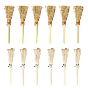 VYNZOR 12 Mini Balais de Sorci&egrave;re &ndash; Accessoires pour D&eacute;corations Halloween, 10 cm, pour Costumes et DIY, 6 Balais Naturels et 6 Balais Blancs (Shophaomall Store, neuf)