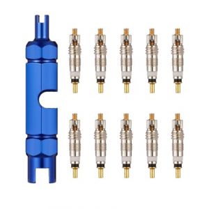 HUVZOR 11 pièces Presta Valve Cores, Valve Presta Set avec Demonte Obus Valve, Adaptateur Valve Velo, Adaptateur Valve Presta pour Application Pneu VéLo Réparation Vélos (Volumetech OU, neuf)