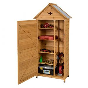 COSTWAY Armoire de Jardin Bois 5 Etagères, Abris de Jardin Bois Verrouillable en Bois de Sapin pour Outils de Jardin avec Etagères,Toit en Tôle Galvanisée pour Maison, Jardin, Cour (FDS GmbH, neuf)