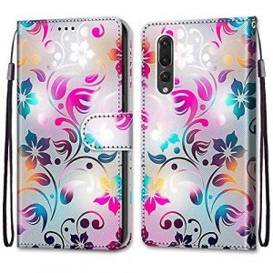 Mo-Somnus Coque pour Huawei P20 Plus / P20 Pro, Etui en Cuir PU Portefeuille Housse Coque avec 360 Degr&eacute;s Silicone Antichoc Protection Cover Cuir Pochette Magn&eacute;tique und Flip B&eacute;quille (Fleur 1) (Mo-Beauty EU Store, neuf)