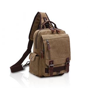 FANDARE Retro Sac de Poitrine Homme Petit Sac &Agrave; Dos Femme Sling Bag Toile Sac d'Epaule Sacoche Sac Bandouli&egrave;re pour Affaires Universit&eacute; &Eacute;cole Cyclisme Camping Voyage Cartable Khaki A (BEWMER S.R.L., neuf)