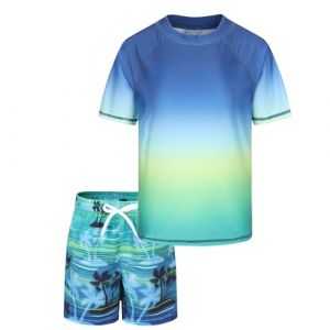 Maillot de Bain Garcon 2 pièces t Shirt Anti UV Enfant à Manches Courtes Haut de Bain UV Garcon Short de Bain Garcon Enfant pour Surf Natation Piscine Plage 11 12 Ans (ZhouKe Maoyi, neuf)