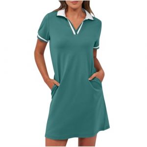 BFSWL Robe polo à manches courtes pour femme - Longueur genou - Robe de sport - Robe d'été - Robe de golf - Couleur unie - Robe de tennis à revers - Mini robe de tennis courte avec poches - Robe pour (hubei yuxichu shangmao youxian gongsi, neuf)