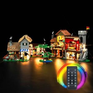 Kit d'éclairage LED avec télécommande pour Lego Medieval Town Square (pas Lego), jouet créatif pour Lego 10332 Medieval Town Square (BrickBling Lighting, neuf)