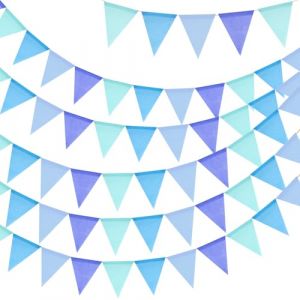 G2PLUS Fanion Jute Bleu: Guirlande Fanions Toile de Jute,20M avec 60PCS Drapeau Triangulaire en Lin Imitation R&eacute;sistant aux Intemp&eacute;ries pour Chambre d'enfant,f&ecirc;te D&eacute;coration de Jardin (BIGGER, neuf)