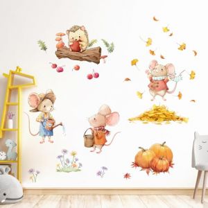 Tanlaby Citrouille D'automne Autocollant Mural Animal de Dessin Animé Stickers Muraux Souris Hérisson Feuille D'érable Décoration Murale pour Chambre Enfants Bébé Pépinière Salon (JDD store, neuf)