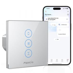 Maxcio Interrupteur Volet Roulant Connecté Compatible Avec Alexa Et Google Home, Interrupteur Connecté Volet Roulant Intelligent Avec Minuterie Et Commande Vocale, Interrupteur Tactile (1, Argent) (Maxcio Smart Mall, neuf)