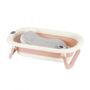 Baignoire Bébé Pliable avec Transat de Bain Pour Bebe et Thermomètre Intégré - Baignoire Enfant avec Siege de Bain pour Bebe - baignoire Bebe Sur Pied - 0 à 24 Mois (Rose, 43x71x18.5cm) (hlang EU, neuf)