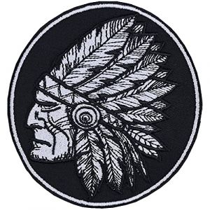 Écusson Thermocollant "Indianer" Coiffe de Chef Indien - Patch Natif Américain à Coudre/à Repasser | Autocollant Amérindien | Appliqué pour Tous les Tissus | 85x90mm (EXPRESS-STICKEREI, neuf)