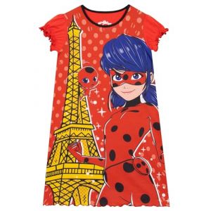 Chemise de Nuit miraculeuse, Chemise de Nuit &agrave; Pois pour Filles, Robe de Nuit Fille Tikki, Robe De Nuit Rouge &Agrave; Manches Volantes, Rouge 5-6 Ans (Character FR, neuf)