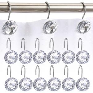 Lot de 12 Anneaux de Rideau de Douche en Acier Inoxydable avec syst&egrave;me de Glissement pour Rideau de Douche, Crochet en acrylique transparent pour pierres pr&eacute;cieuses, Crochets Simples (Wenwenshangmao, neuf)