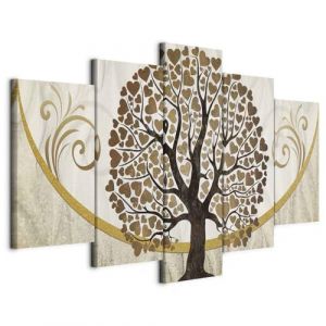 B&D XXL - Tableau décoratif nature 100x50 cm - Impression sur toile colorée - Décoration murale - Abstraction arbres amour ornements couple baiser romantique coeurs doré b-C-0073-b-n (murando, neuf)