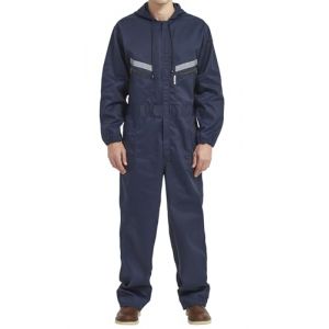 Yukirtiq Combinaison de Travail pour Homme R&eacute;fl&eacute;chissantes Bleu de Travail Multipoche Salopette de Travail Ensembles Costume de Chaufferie avec Capuche, Bleu Marin, L (Yukirtiq, neuf)
