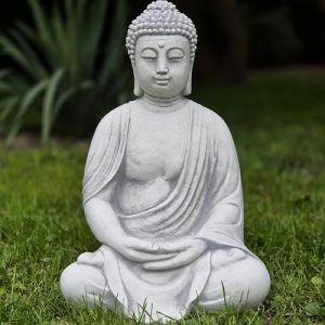 FABRIQ Statuette de Bouddha en méditation, jardin décoratif en pierre artificielle pour extérieur, jardin zen, gris, résistant aux intempéries, apaisant, massif L : 20 cm l : 24,5 cm H : 38 cm poids : (MaisonEtJardin, neuf)