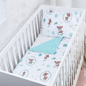 Baby Safe Housse de Couette pour lit bébé 120 x 90 cm Housse de Couette lit bébé 100% Coton Biologique draps certifiés Oeko-TEX lit Simple Parure de lit Enfant Pois cerf (Fischettistore, neuf)
