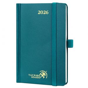 POPRUN Agenda de Poche 2026 A6 Semainier 16 x 10,5 cm - Couverture Rigide, Petit Agenda, D'Jan 2026 à Déc 2026-12 Mois, Avec signet à 2 rubans, Papier 100 g/m², Pacifique Vert (Time Works Wonders, neuf)
