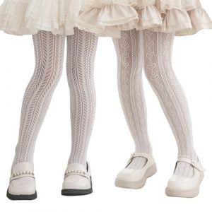 LOLANTA 2 paires de collants résille à motifs pour filles, collants en dentelle ajourée pour fête de carnaval, Cœur/blé blancs, 8-12 ans, L (LOLANTA, neuf)