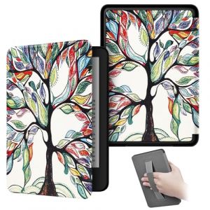 KEROM Étui pour Kindle Paperwhite 6,8" (11e Génération, 2021) et Kindle Paperwhite Signature Edition, Coque Étui de Protection en Cuir avec Dragonne et Fonction de Veille/Réveil Automatique, Arbre (Babyky, neuf)
