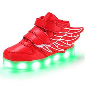 PADGENE Chaussures Enfants Garçon Fille Basket LED Lumineuse 7 Couleurs Clignotants USB Rechargeable Securité Mode, Rouge, 29 EU (Padgene-FR, neuf)