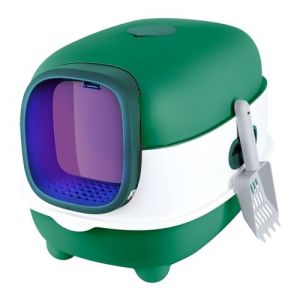 Bac a litiere pour Chat, Caisse Chat litiere,Utilisation Deux en Un-Porte Battante, Poignée de Transport et Pelle, Désinfection UV-40 * 39 * 56 cm-Vert (Hechheu, neuf)