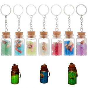 PH PandaHall 7pcs porte-Clés en Verre à Souhaits, Petites Bouteilles Bouchées de 13 ml avec Perles de Coquillage Lumineuses Porte-Clés Mini Bouteilles de Souhaits en Verre pour décoration (Yizhou EU, neuf)