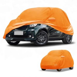 Partuto Housse De Voiture &Eacute;tanche Toutes Saisons pour Ext&eacute;rieur Automobile Anti-UV Soleil Pluie Protection Ext&eacute;rieure pour Smart Fortwo Film Aluminium Coton Orange Bandes R&eacute;fl&eacute;chissantes (Part to u, neuf)